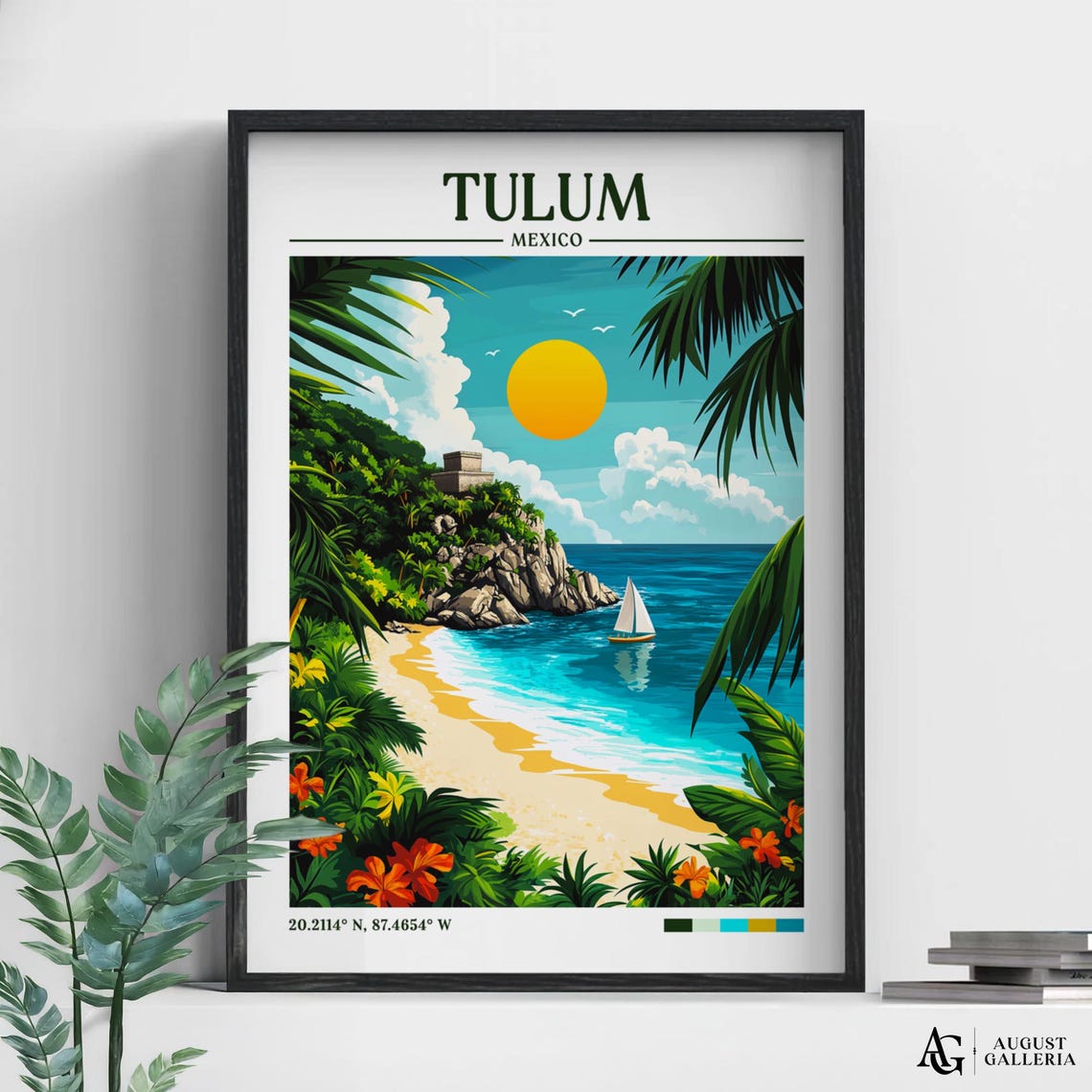 Tulum Mexico Retro Travel Print Wall Art Framed Canvas Poster Illustration Wanderlust