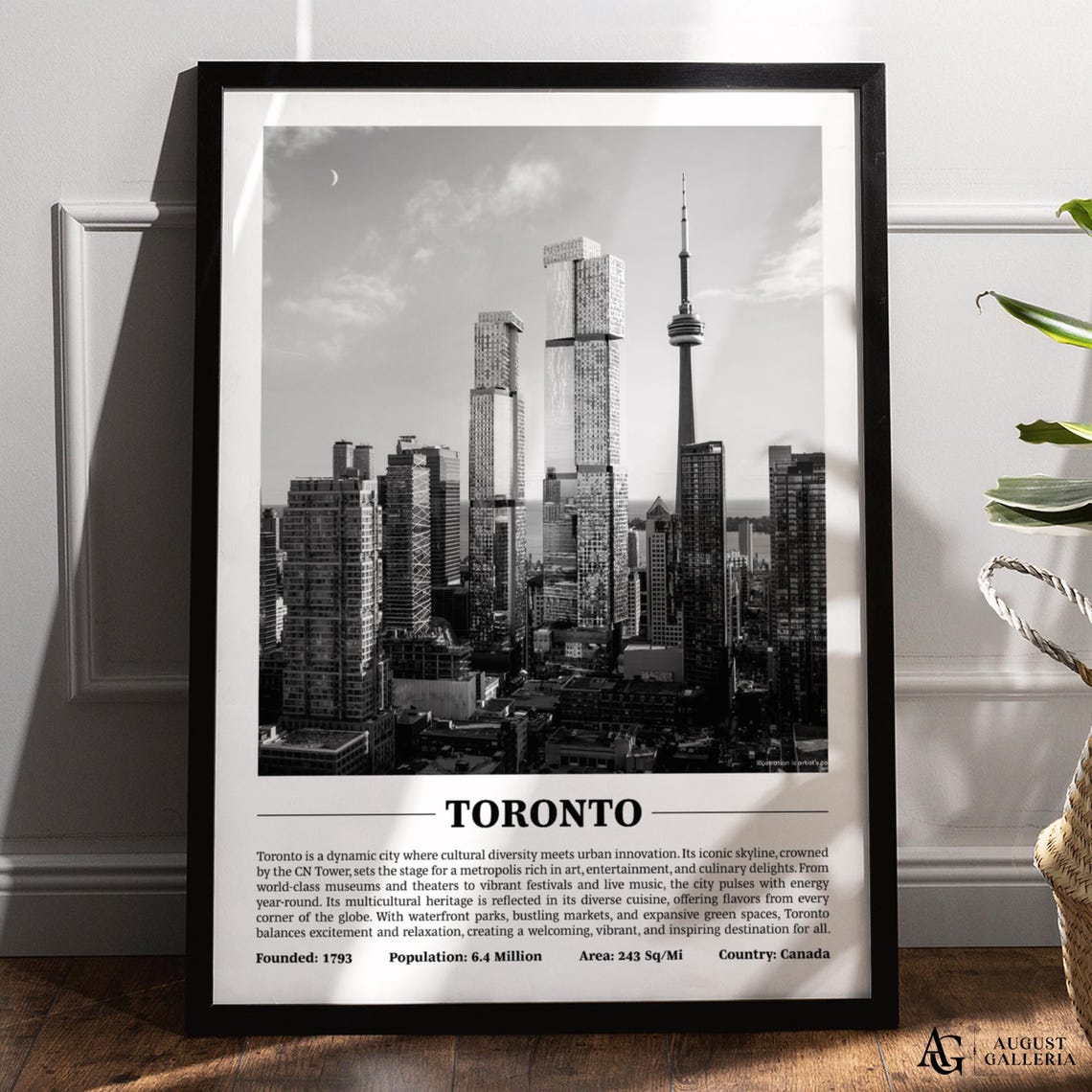 Toronto CN Tower Skyline Black and White Canada Travel Poster