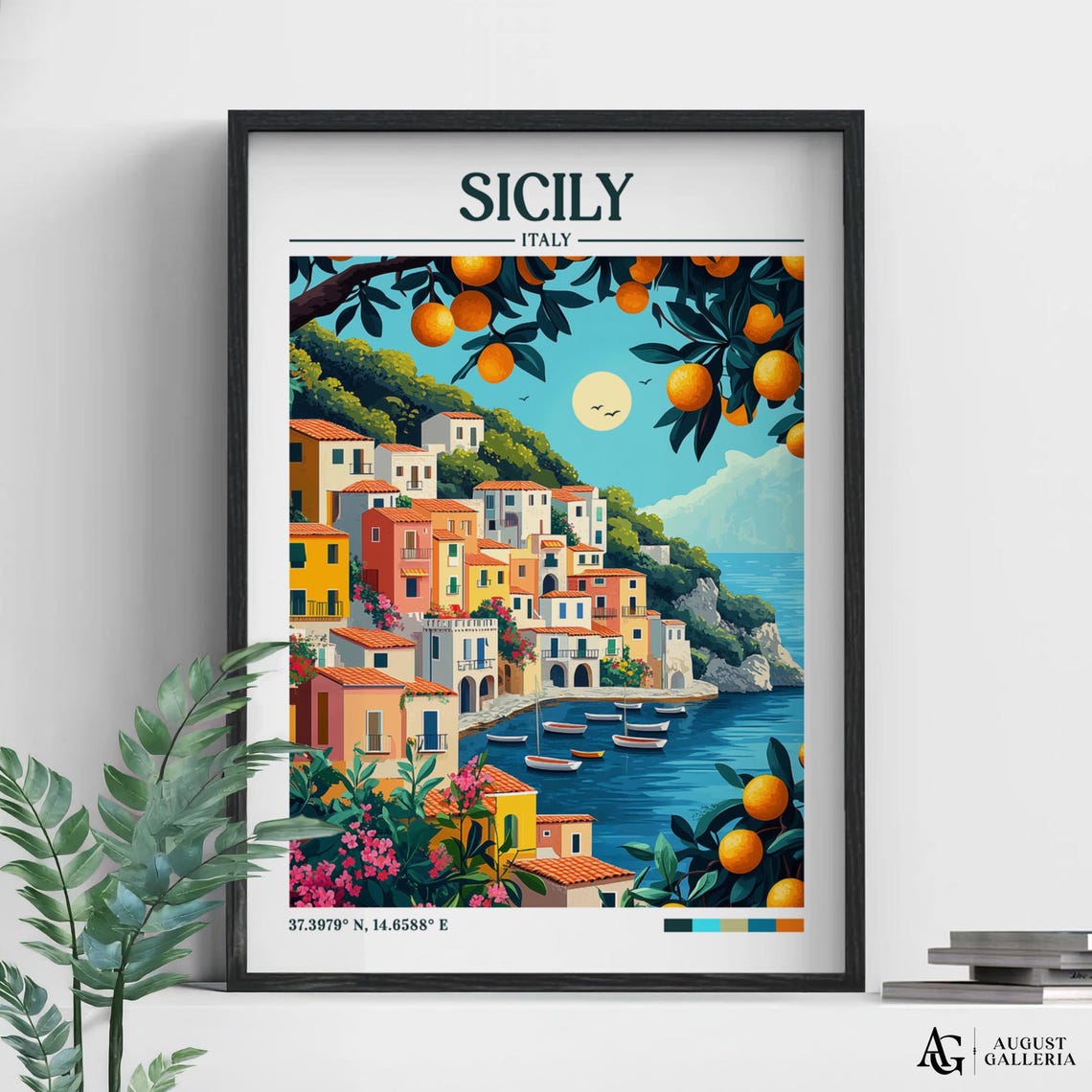 Sicily Italy Retro Travel Print Wall Art Framed Canvas Poster Illustration Wanderlust