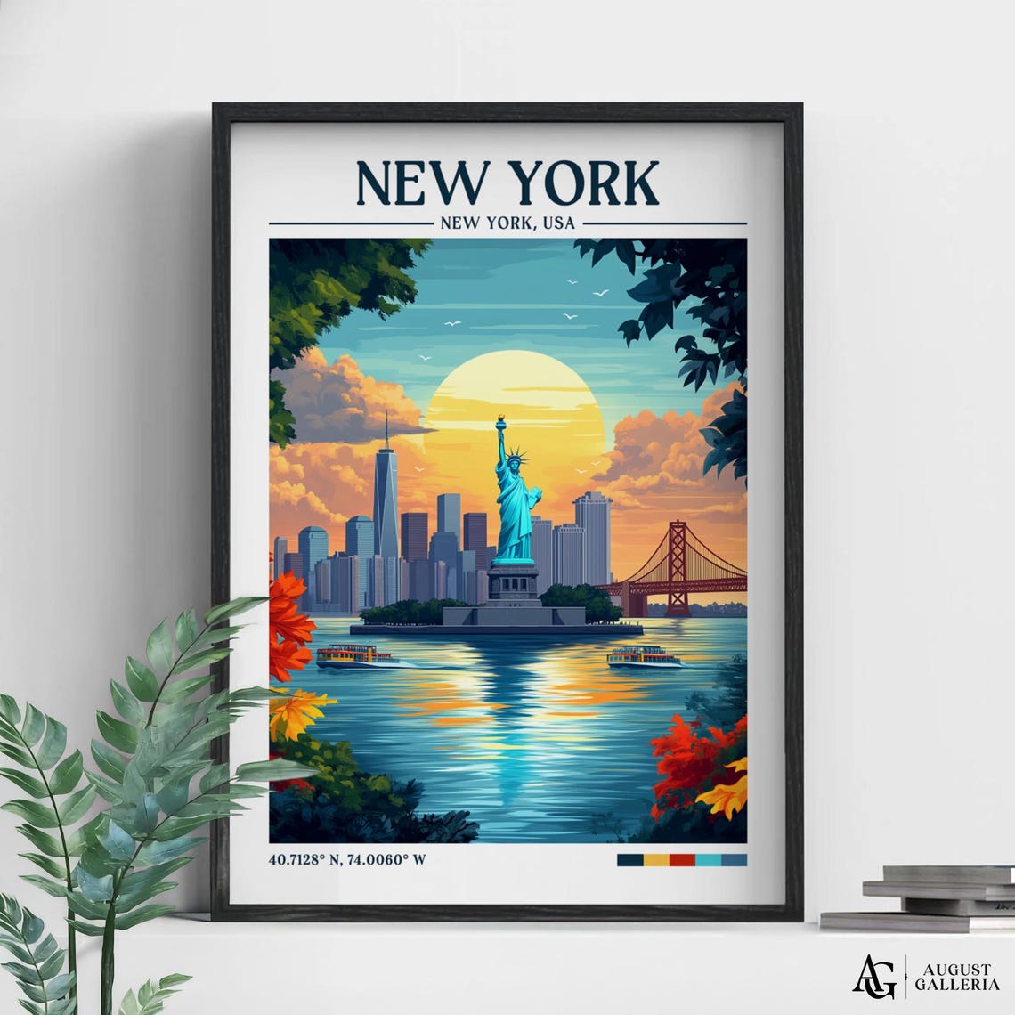 New York Retro Travel Print Wall Art Framed Canvas Poster Wanderlust Illustration