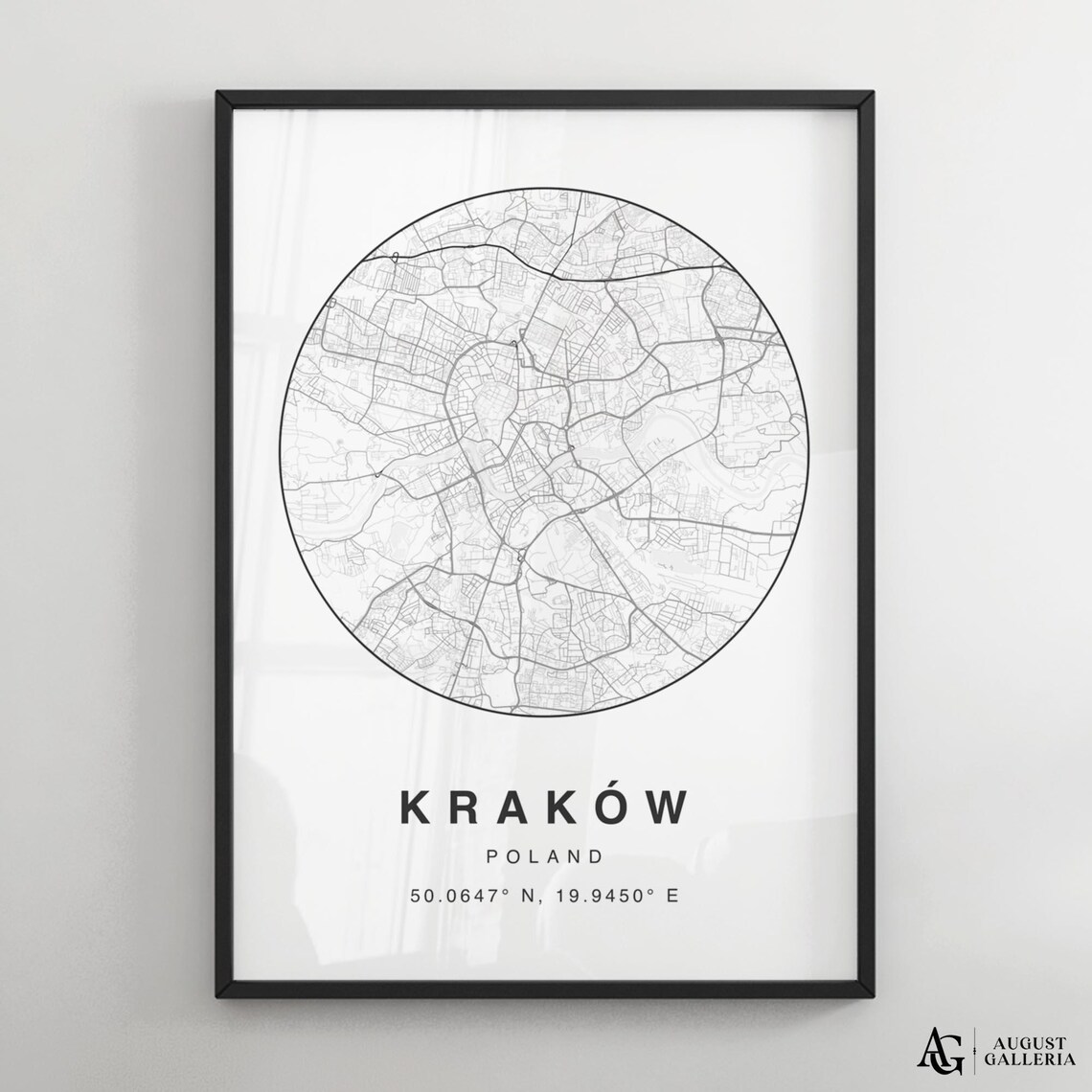Krakow Minimalist Map Print, Modern City Poster