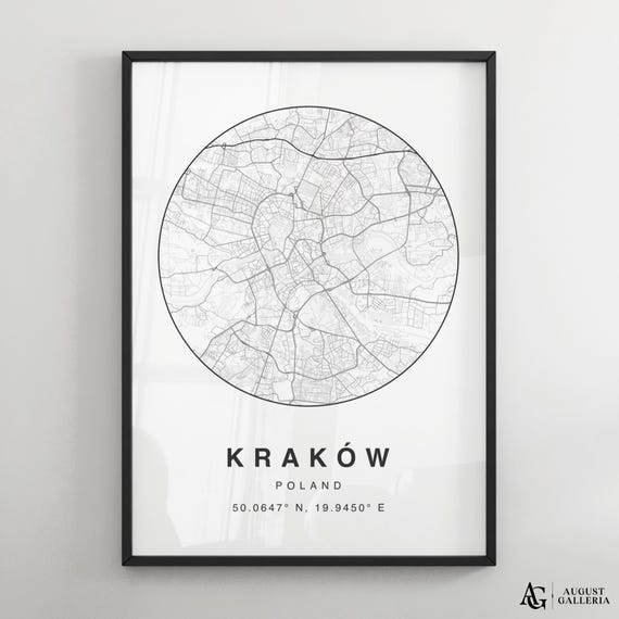 Krakow Minimalist Map Print, Modern City Poster