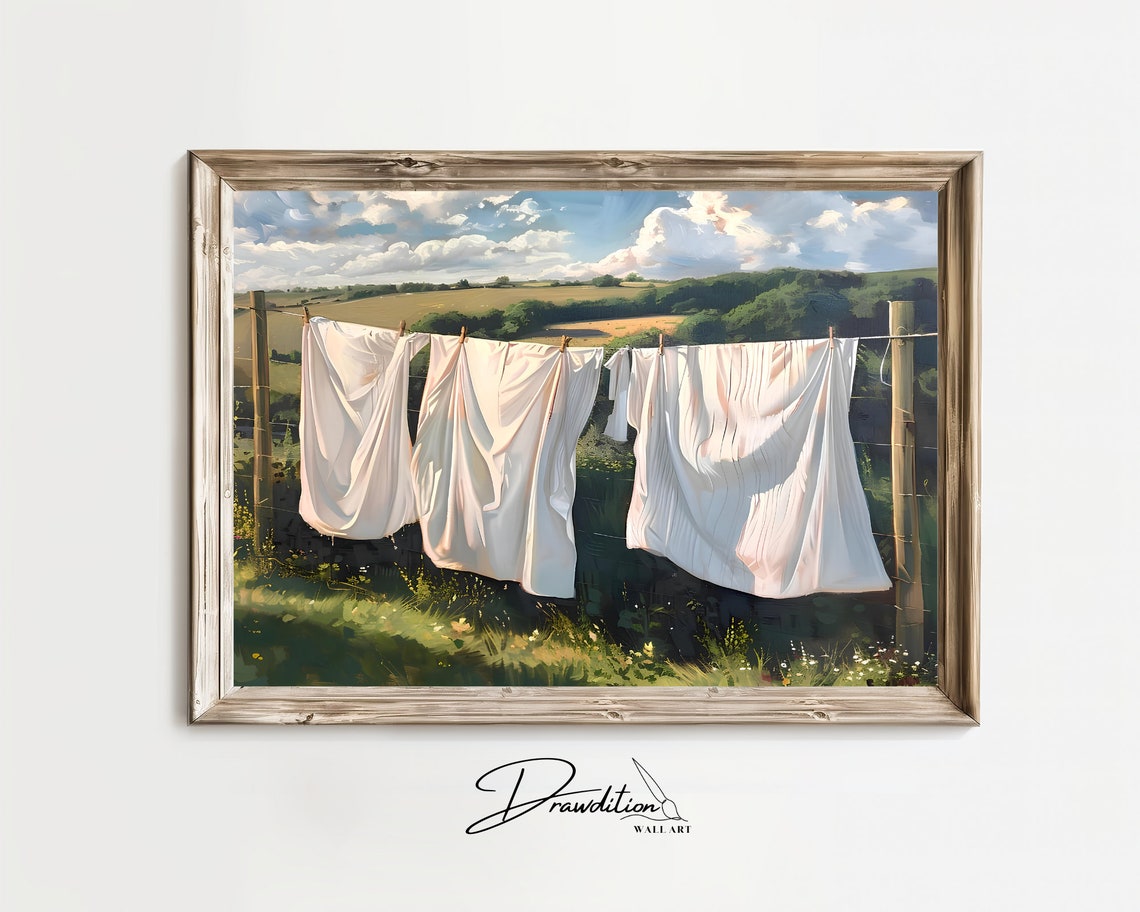 Fresh Laundry Line Country Hills Countryside Nostalgic Wall Art Print