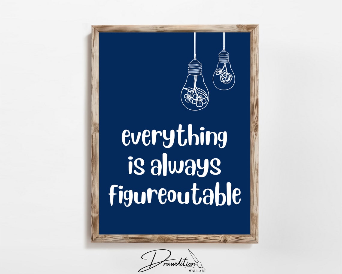 Everything Is Always Figureoutable Quote Navy Blue Inspiring Wall Art
