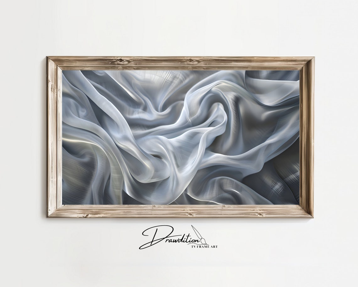 Silver Mist Flowing Silk Waves Luminous Grey 3D Abstract Wall Art