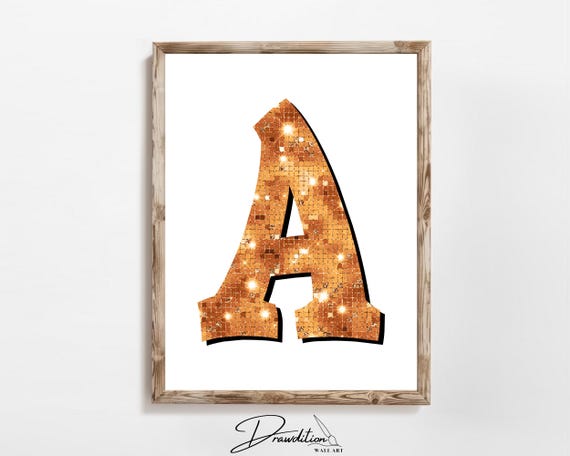 Disco Orange Letter A Print Orange Trendy Personalized Monogram Wall Art Disco Cowgirl Dorm Decor Preppy Poster Teen Room