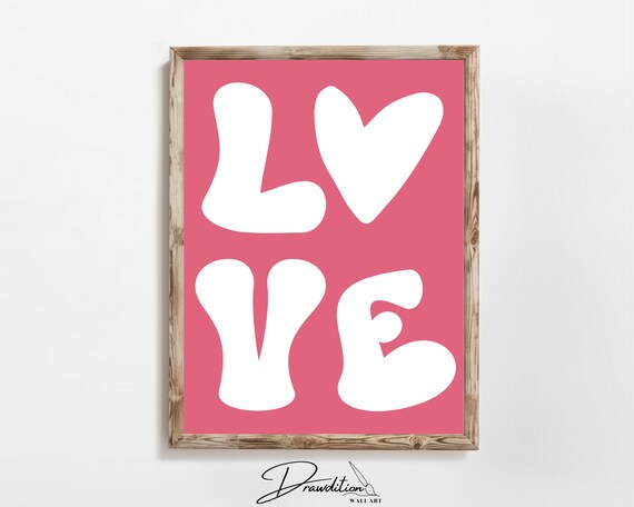 Love Wall Art Love Print Love Typography Heart Artwork Teen Wall Art Trendy Wall Art Coral Preppy Poster Heart Dorm Decor