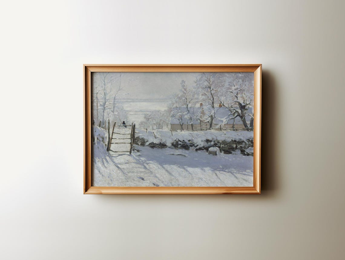 Snowy Impressionist Winter Landscape Fence Oil Painting Poster - Image 2