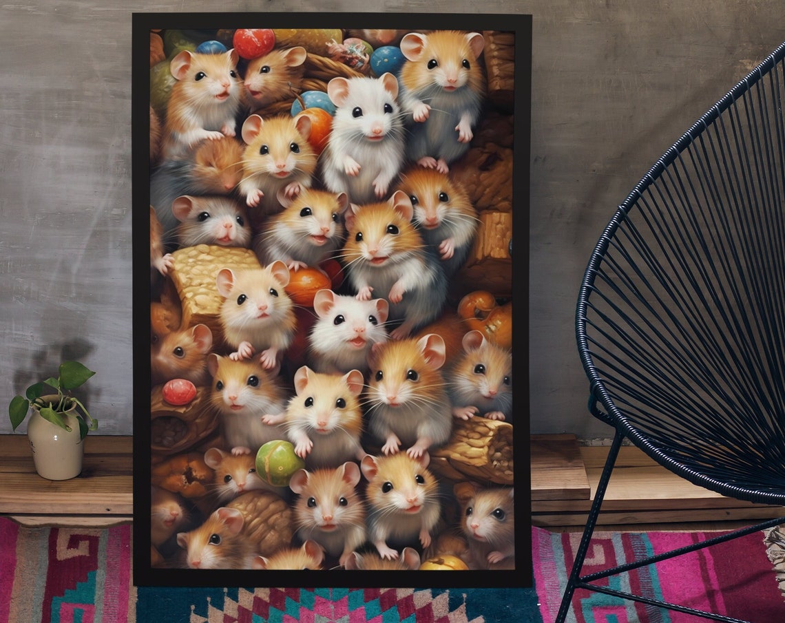 Cute Hamsters Pile Adorable Fluffy Pet Illustration Art Print