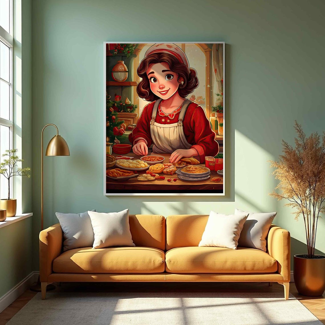 Nonna Baking Vintage Holiday Kitchen Cartoon Grandmother Wall Art