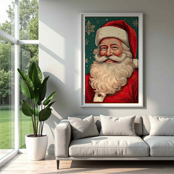 Vintage Santa Claus Whimsical Christmas Portrait Retro Holiday Cheer Poster