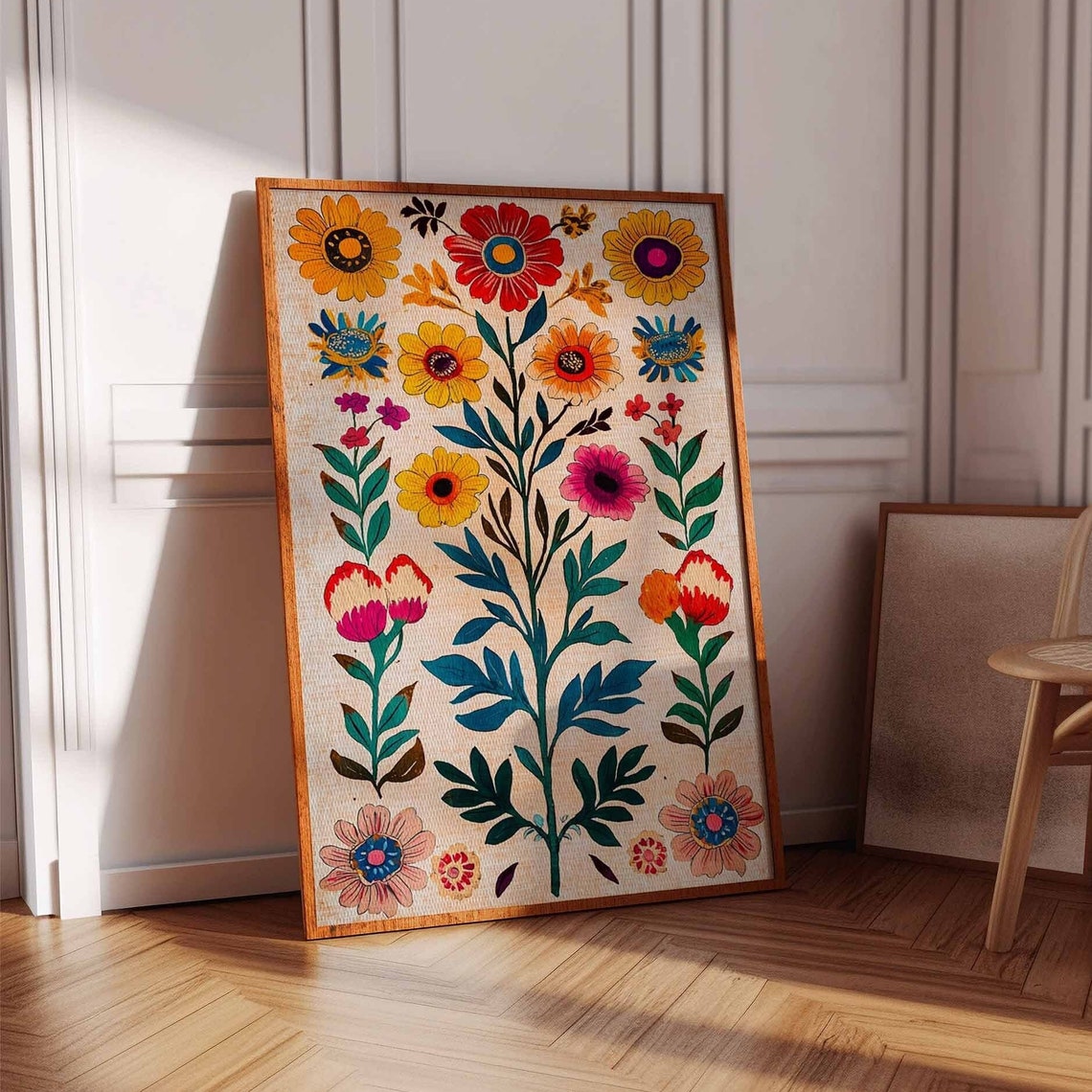 Mexican Floral Folk Art Colorful Botanical Traditional Wall Art