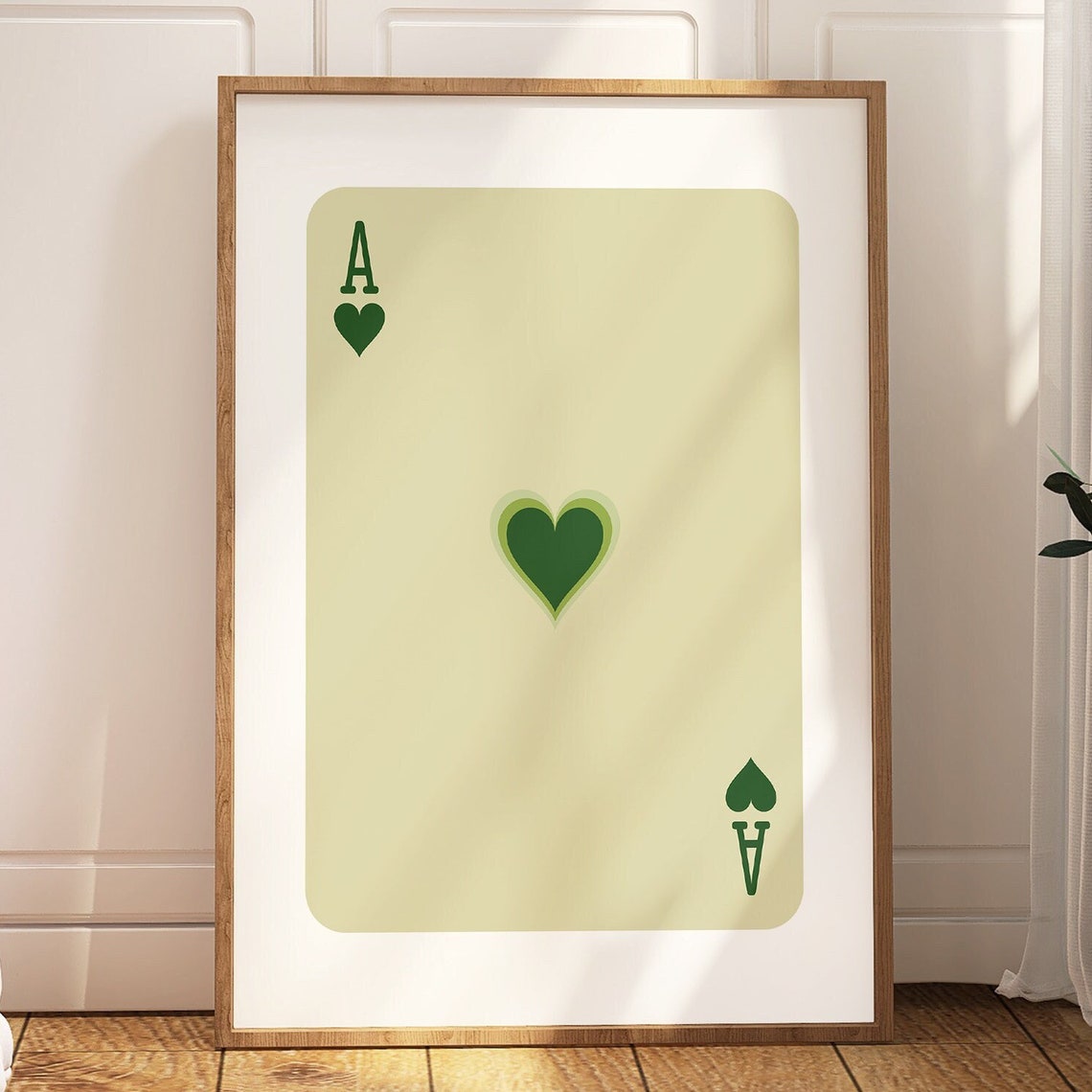 Green Ace Of Hearts Playing Card Minimalist Wall Decor Poster