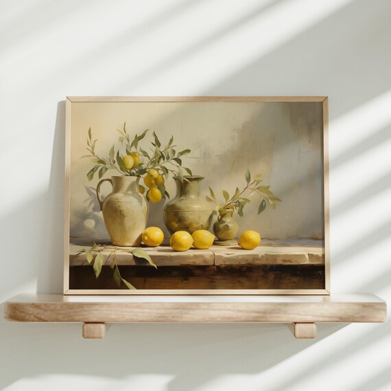 Meyer Lemons Painting Fruit Still Life Artwork Citrus Limon Wall Print Lemon Painting Foodie Art Gift For Art Lovers