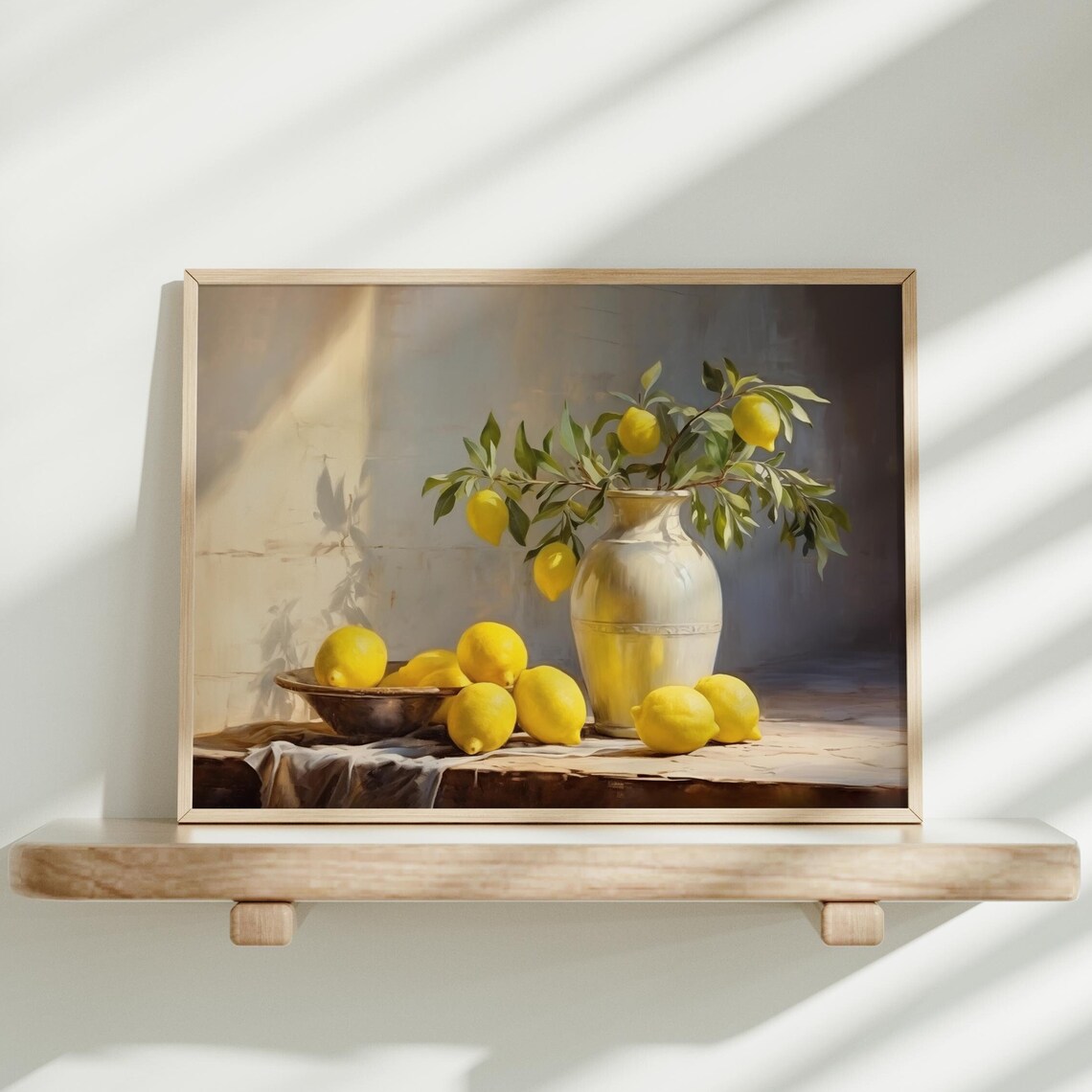 Yellow Lemons In A Bowl With A Ceramic Vase Still Life Poster