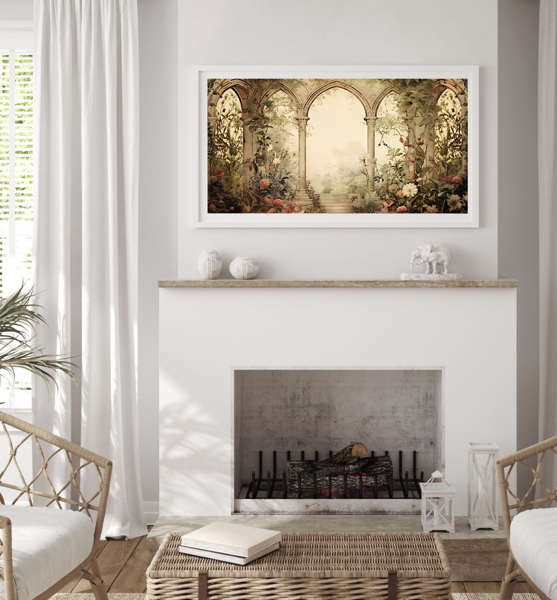 Gothic Stone Arches And Columns In A Lush Flowering Garden Poster - Image 4