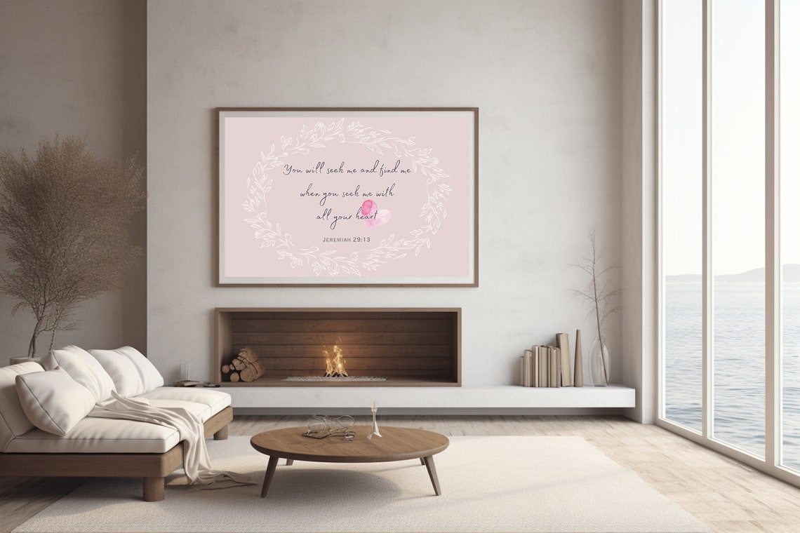 Jeremiah 29 Pink Floral Wreath Heart Scripture Nursery Poster - Image 2