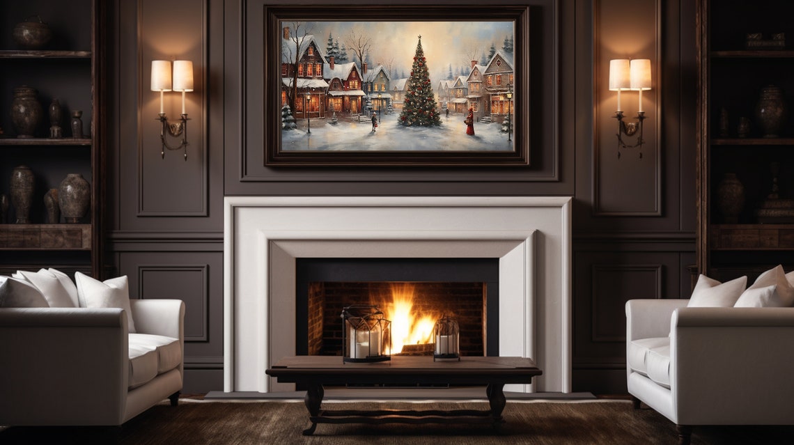 Frame Tv Art Christmas Wall Art Vintage Christmas Town Oil Painting Cottagecore Academia Christmas Home Decor Winter Holiday Print - Image 4