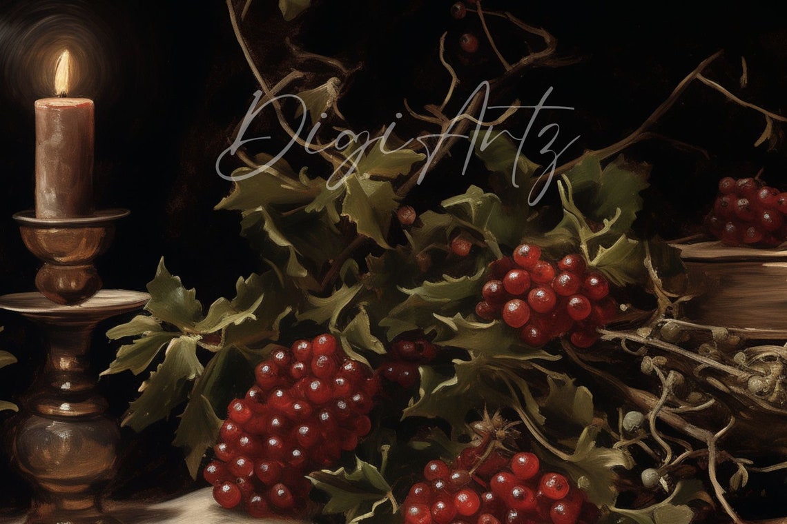 Dark Candle Books Red Berries Still Life Old Master Kitchen Poster - Image 5