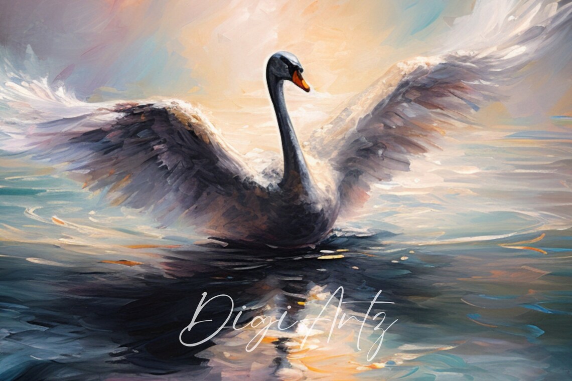 Black Swan Landing Abstract Oil Painting Modern Wildlife Poster - Image 5