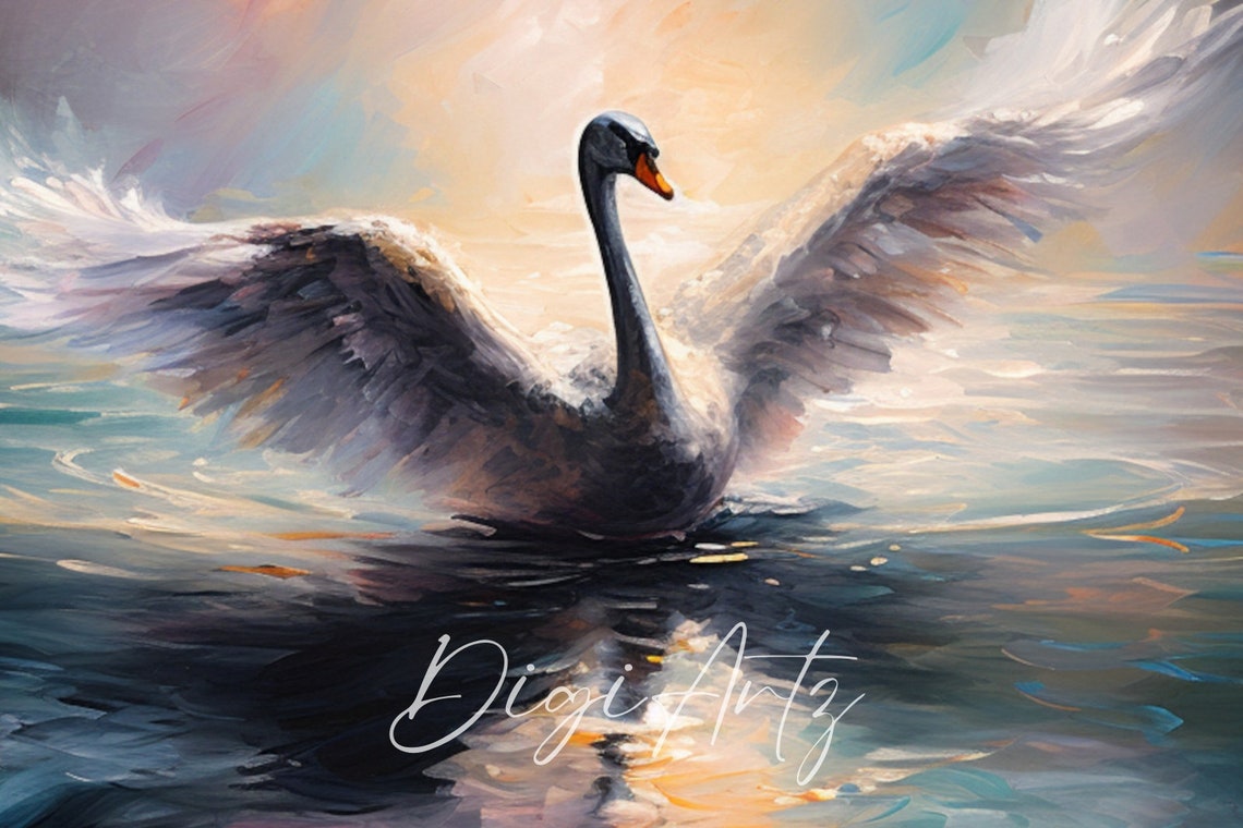 Frame Tv Abstract Oil Painting Moody Black Swan Portrait Frame Tv Vintage Farmhouse Print Antique Swan Home Decor Dark Academia - Image 5