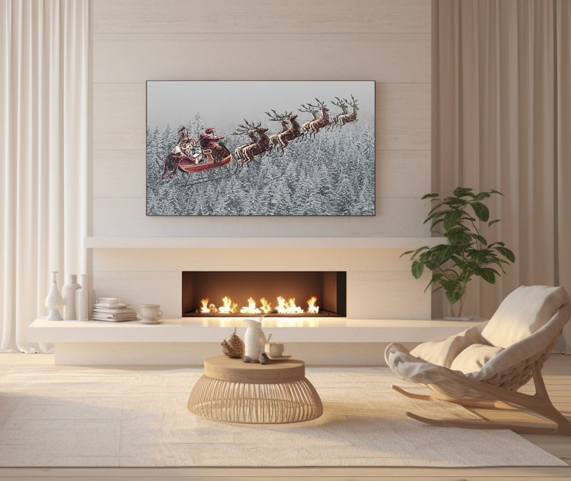 Frame Tv Art Christmas Wall Art Santa Reindeer Companionship Oil Painting Vintage Cottagecore Academia Christmas Decor Winter Print - Image 5