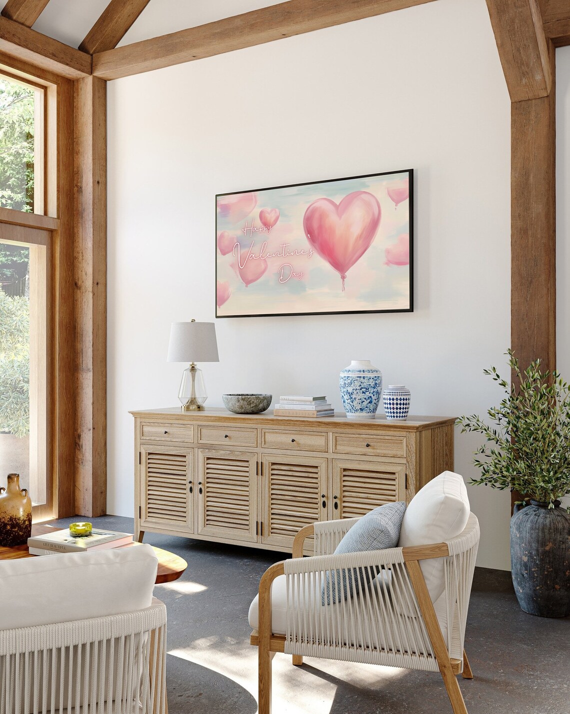 Happy Valentines Day Script Pink Heart Balloons Painting Poster - Image 2