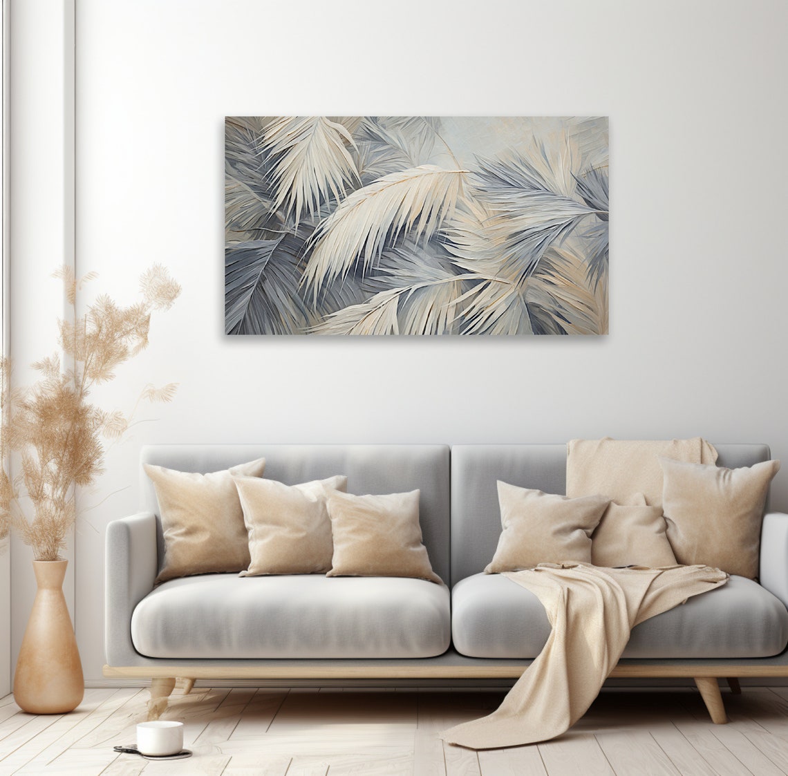 Abstract Palm Fronds In Cool Gray And Cream Painterly Style Poster - Image 3