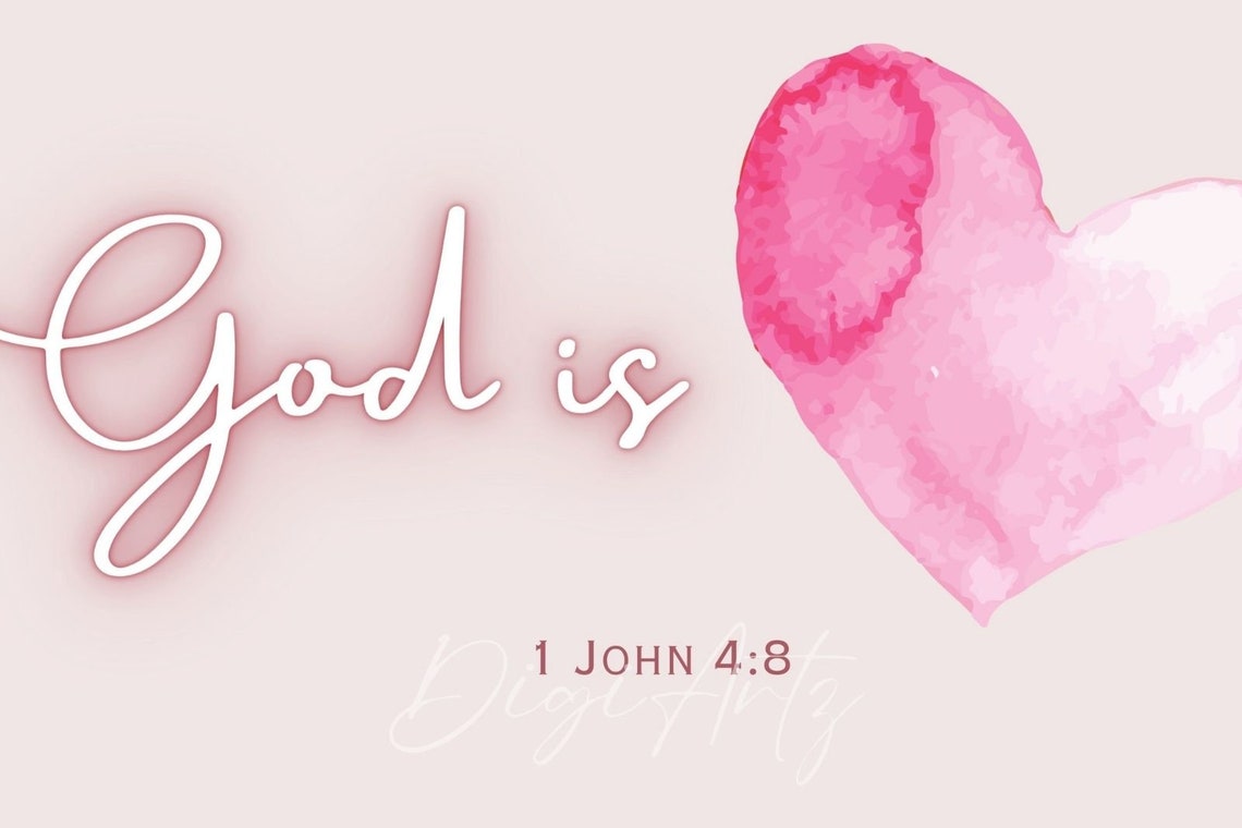 God Is Love Pink Heart Watercolor 1 John 4 8 Scripture Poster - Image 5
