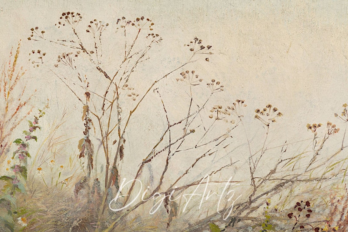 Wildflowers on Misty Lakeshore Neutral Vintage Landscape Poster - Image 6
