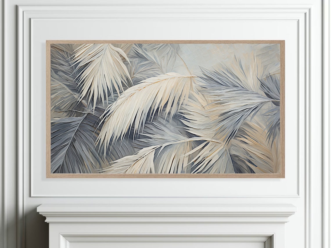 Abstract Palm Fronds In Cool Gray And Cream Painterly Style Poster - Image 4