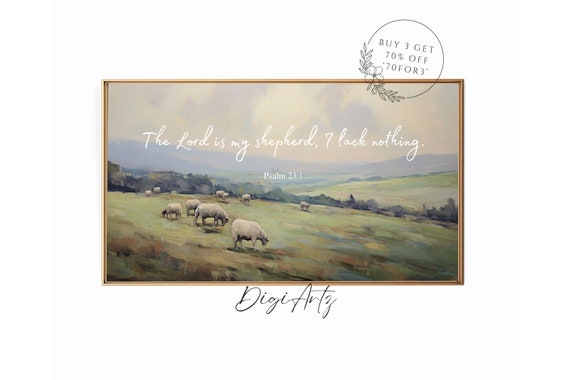 Frame Tv Christian Art Bible Verse Psalm 23 Scripture The Lord Is My Shepherd I Lack Nothing Sheep Painting Bible Quote Frame Tv Art