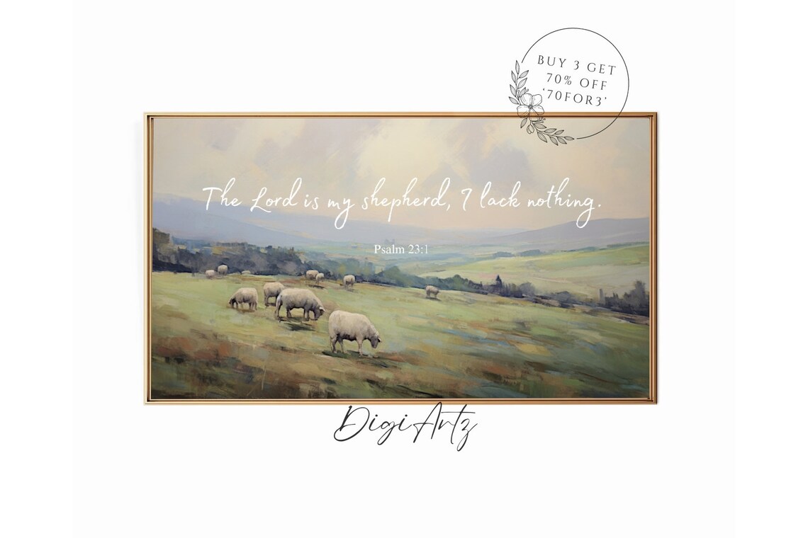 Psalm 23 The Lord Is My Shepherd Verse Over Sheep Pasture Art Poster