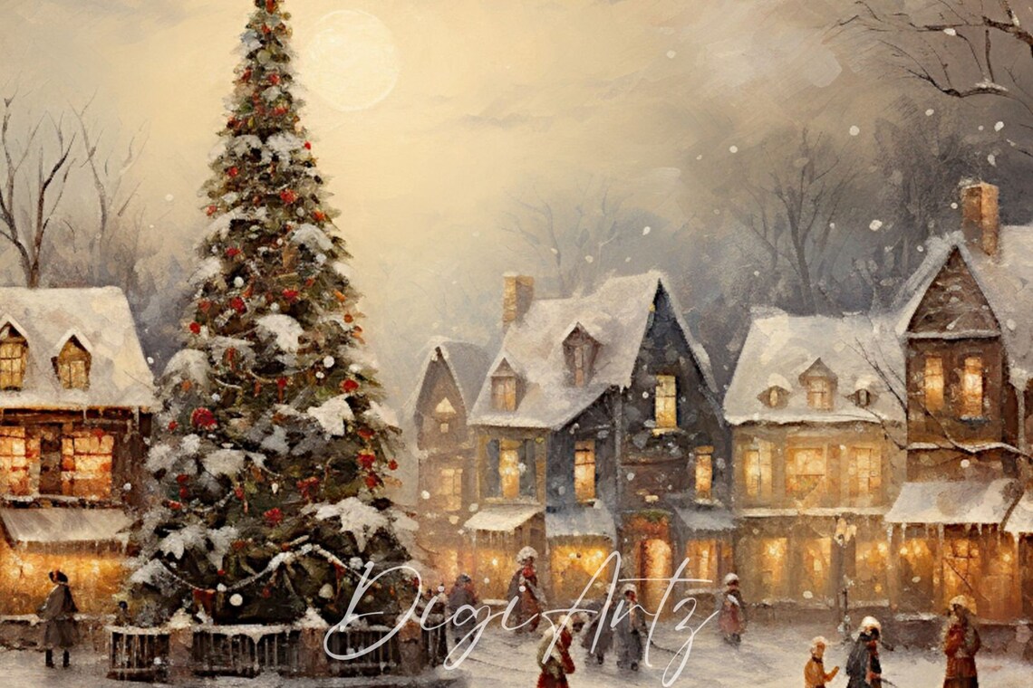 Frame Tv Vintage Winter Landscape Oil Painting Cottagecore Academia Christmas Town Decor Rustic Snowy Winter Holiday Farmhouse Print - Image 6