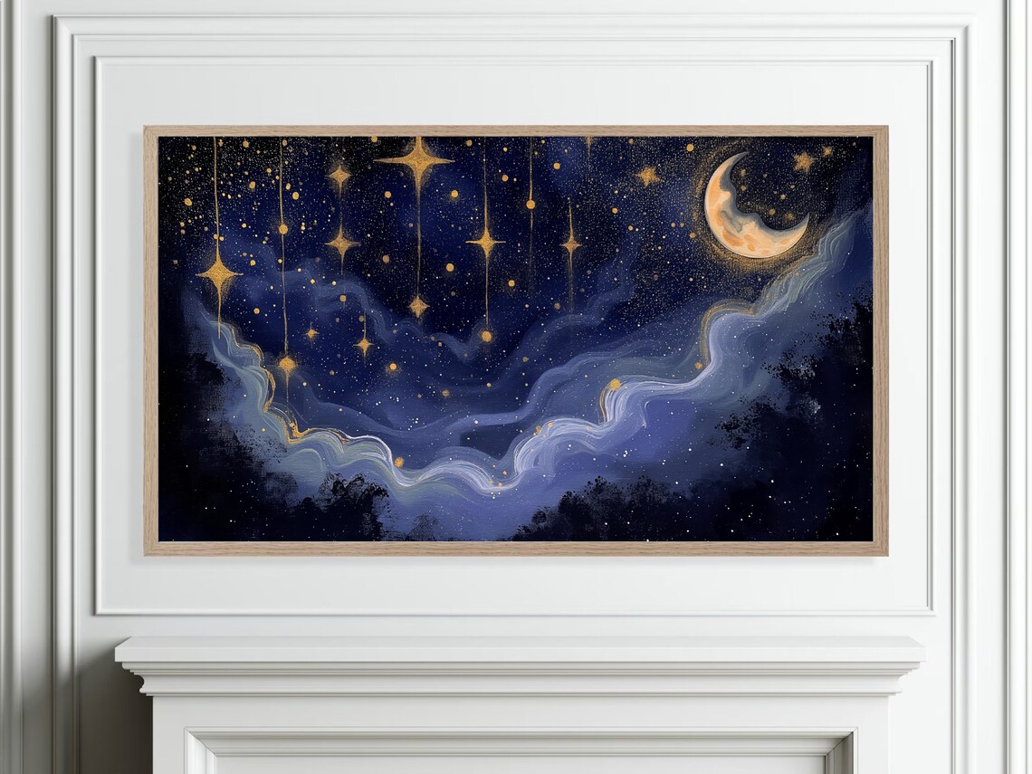 Celestial Moon and Star Oil Painting, Gothic Art - Image 4