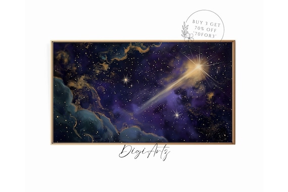 Frame Tv Shooting Star Decor Celestial Stars Oil Painting Nursery Starry Night Sky Frame Tv Gothic Space Art Universe Solar System