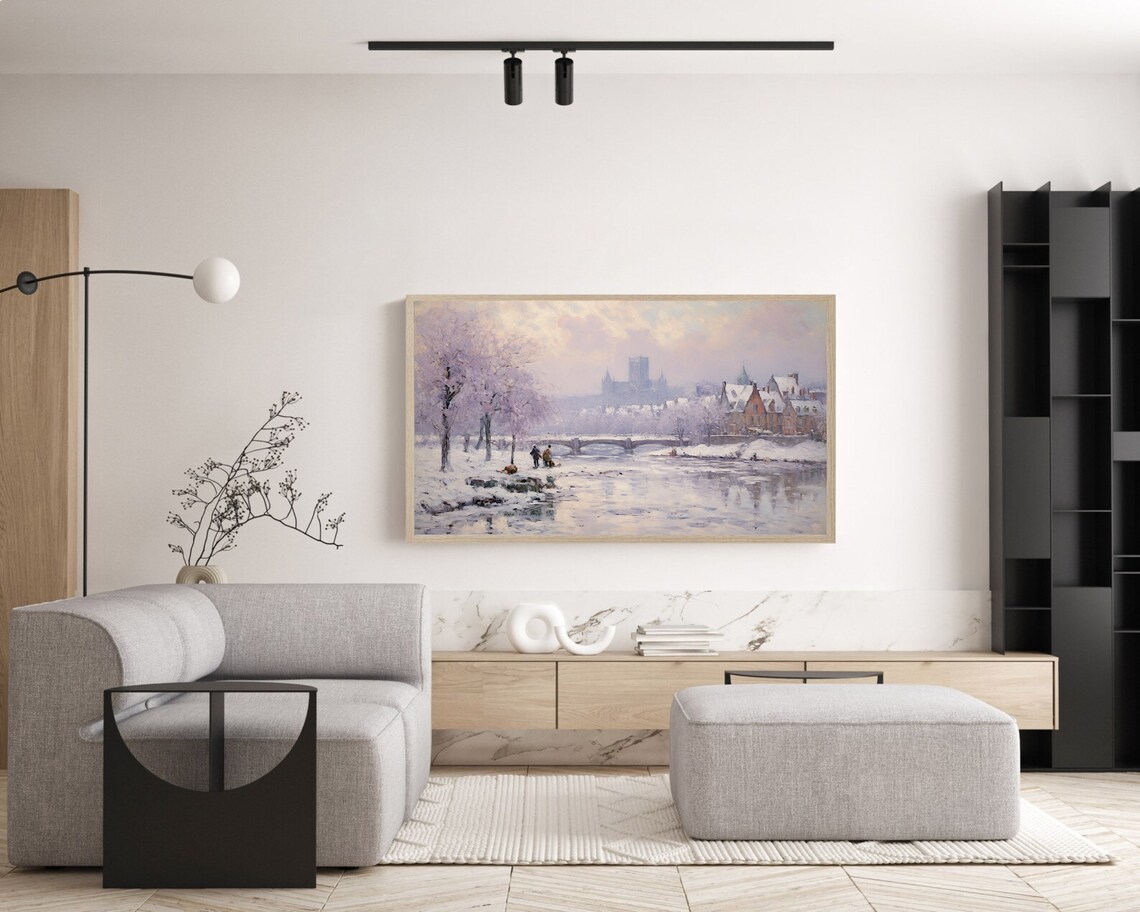Snowy Riverside Old Town With Bridge And Twin Church Towers Poster - Image 5
