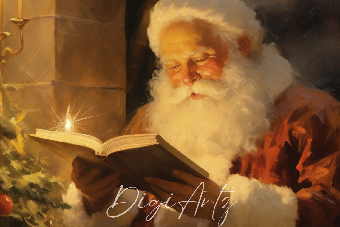 Santa Claus Reading By Candlelight Near A Christmas Tree Poster - Image 6