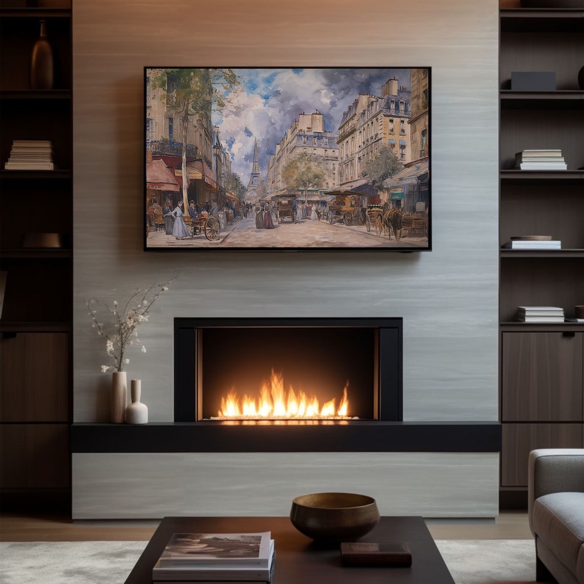 Frame Tv Vintage Eiffel Tower Paris Street Oil Painting French Cityscape Wall Art Antique Farmhouse Home Decor Frame Tv French Art - Image 3