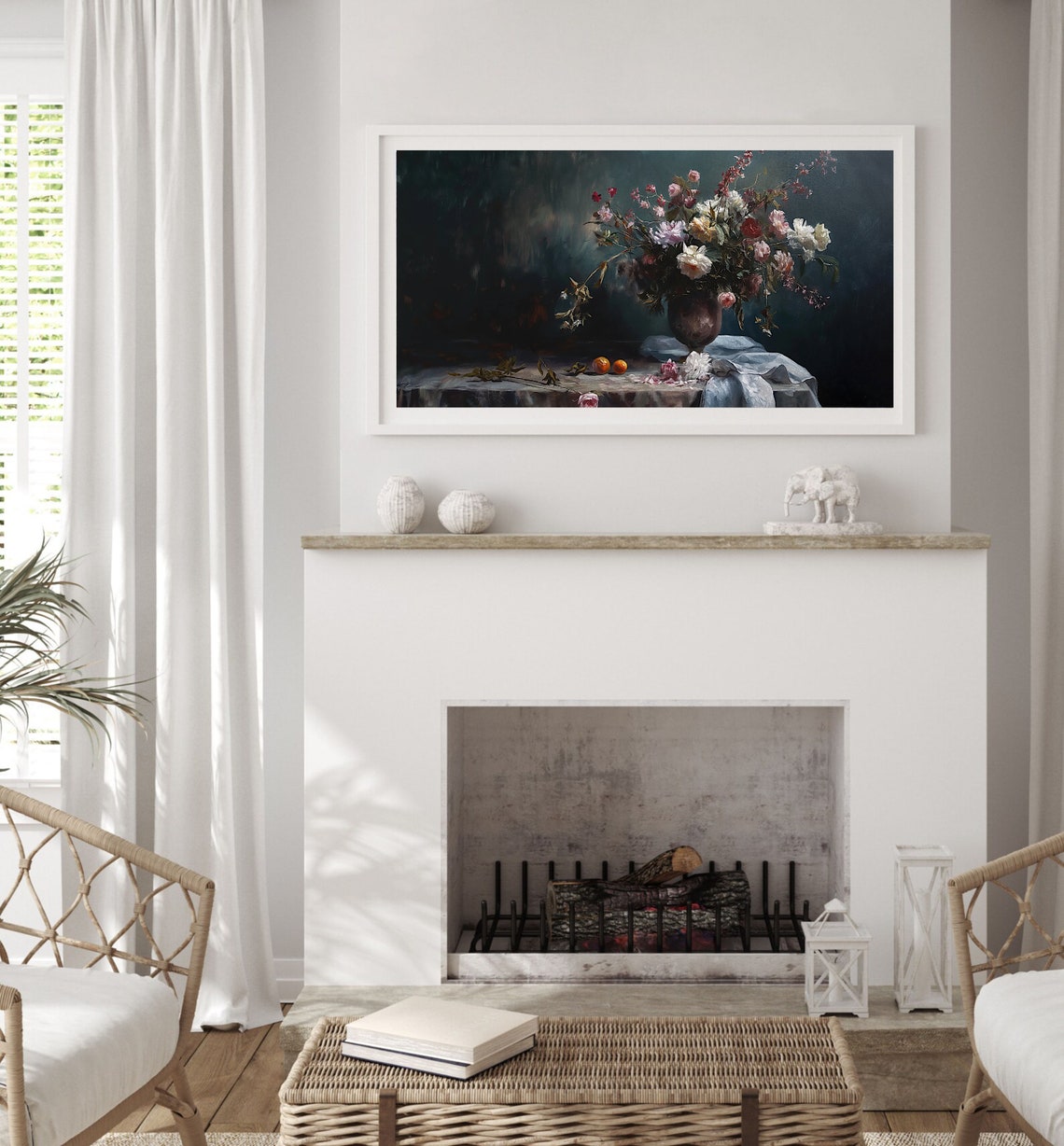Frame Tv Antique Dark Floral Still Life Oil Painting Abstract Moody Flower Deep In Bloom Botanical Wall Art Dark Academia Home Decor - Image 2