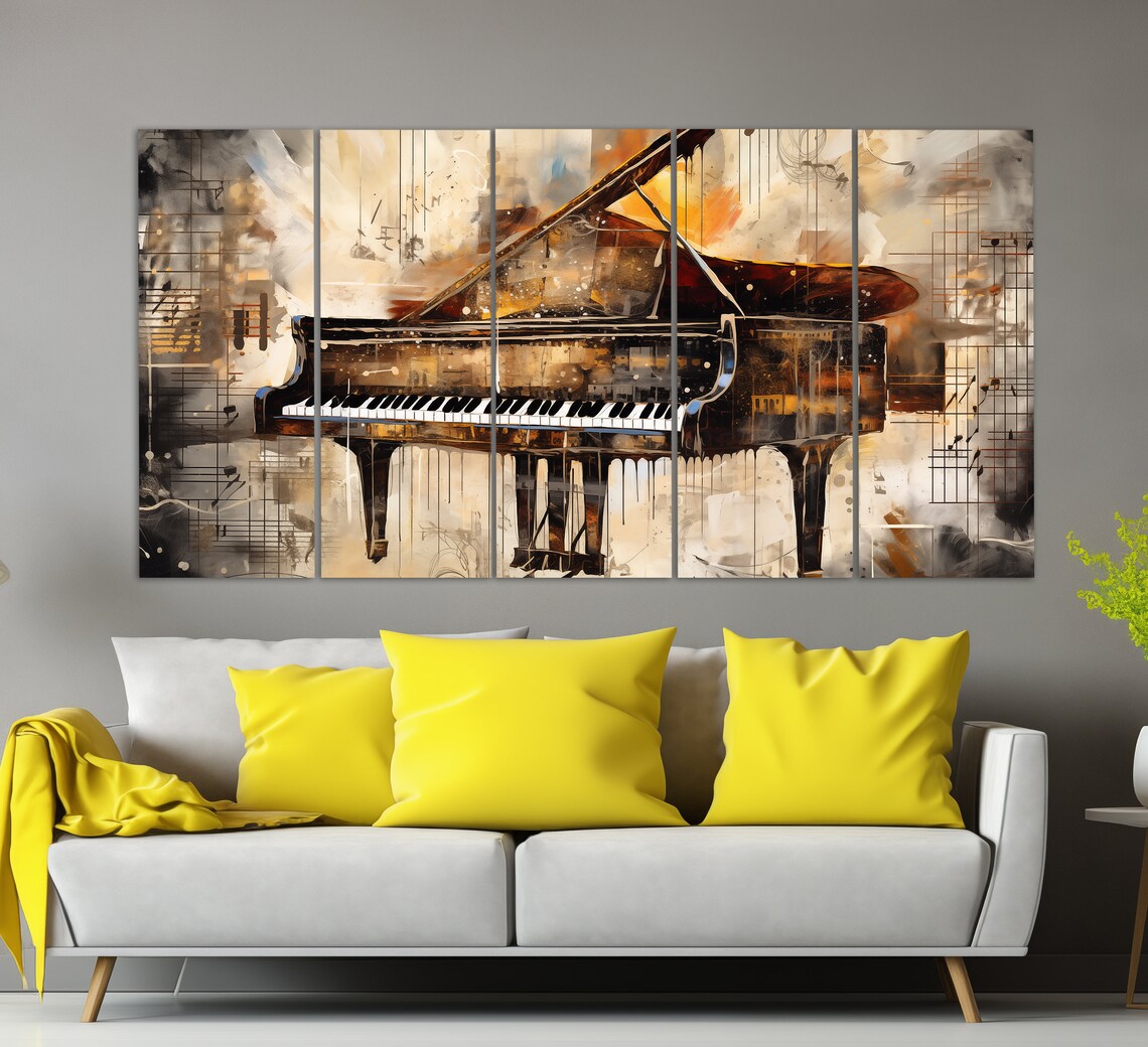 Abstract Grand Piano, Retro Painting Art Print - Image 4