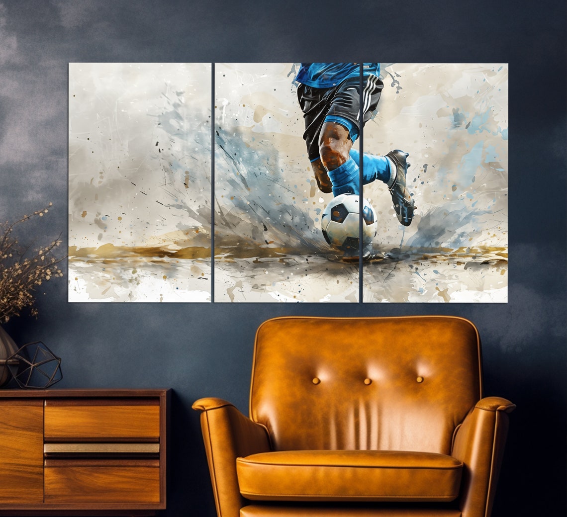 Abstract Soccer Print In An Oil Painting Style Soccer Wall Art Football Painting Soccer Fan Gift Man Cave Wall Decor - Image 3