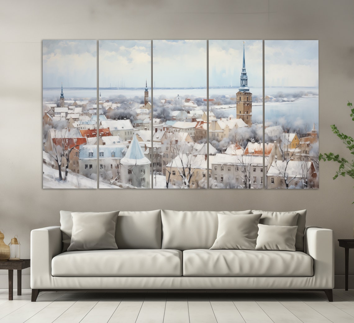 Tallinn Print In A Vintage Oil Painting Style Abstract Tallinn Wall Art Tallinn Painting Estonia Wall Art Estonia Art - Image 2