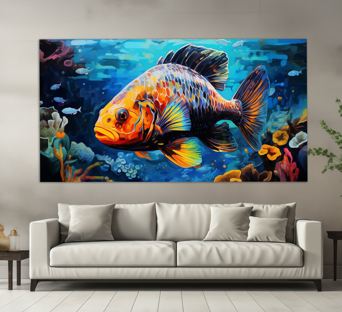 Colorful Orange Fish Underwater Coral Reef Vibrant Oil Painting Poster - Image 2