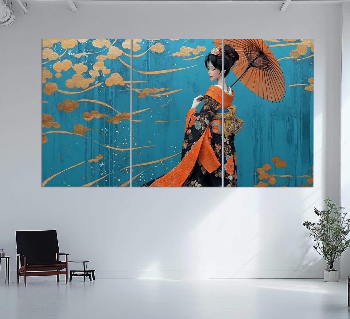 Abstract Japanese Woman Print In An Oil Painting Style Abstract Asian Woman Painting Asian Wall Art Ancient Japan Print - Image 4