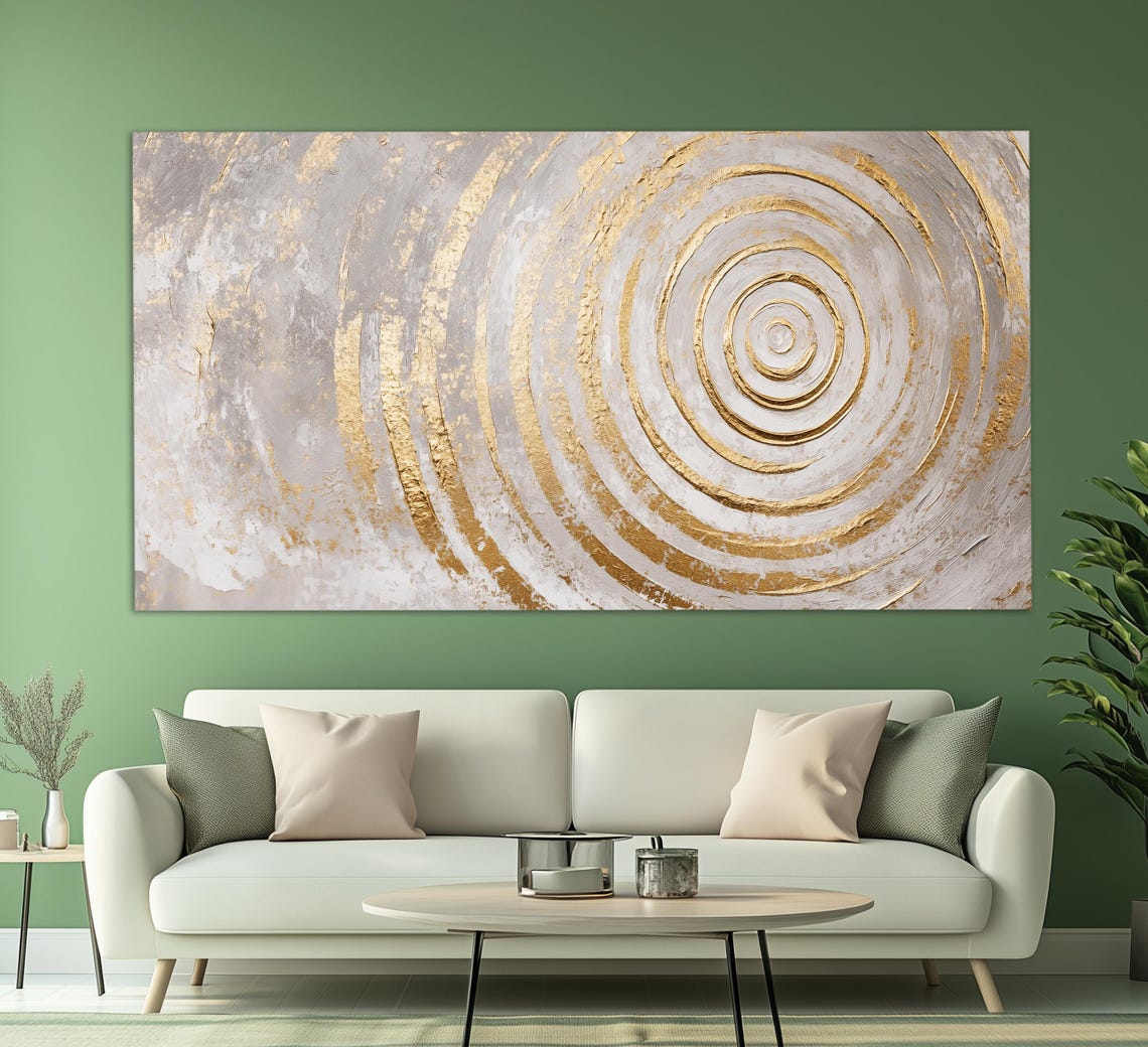 Golden Spiral Circles Abstract Luxury Gold And White Modern Art Print - Image 2