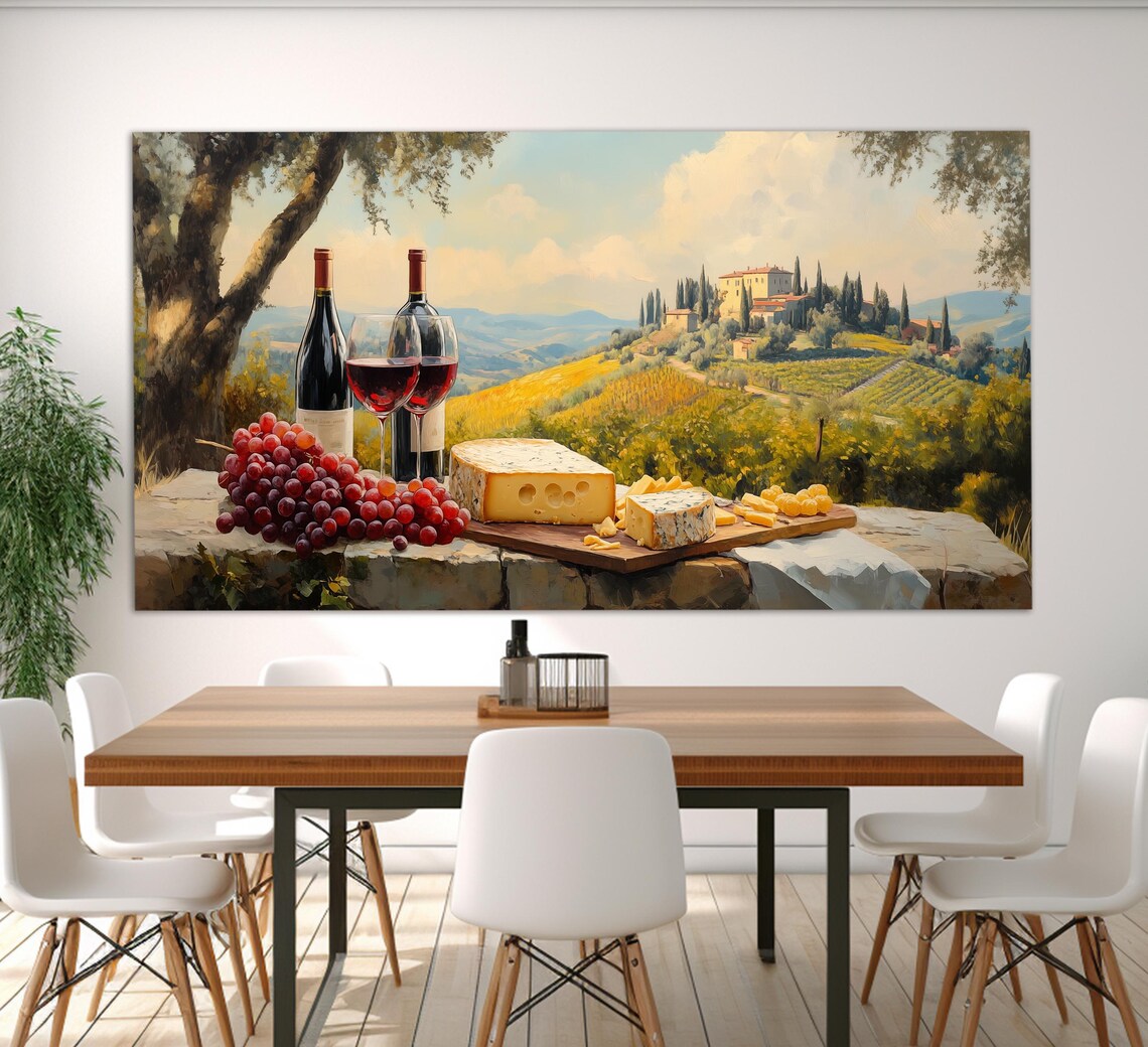 Romantic Tuscany Wine and Cheese, Rustic Italian Poster - Image 3