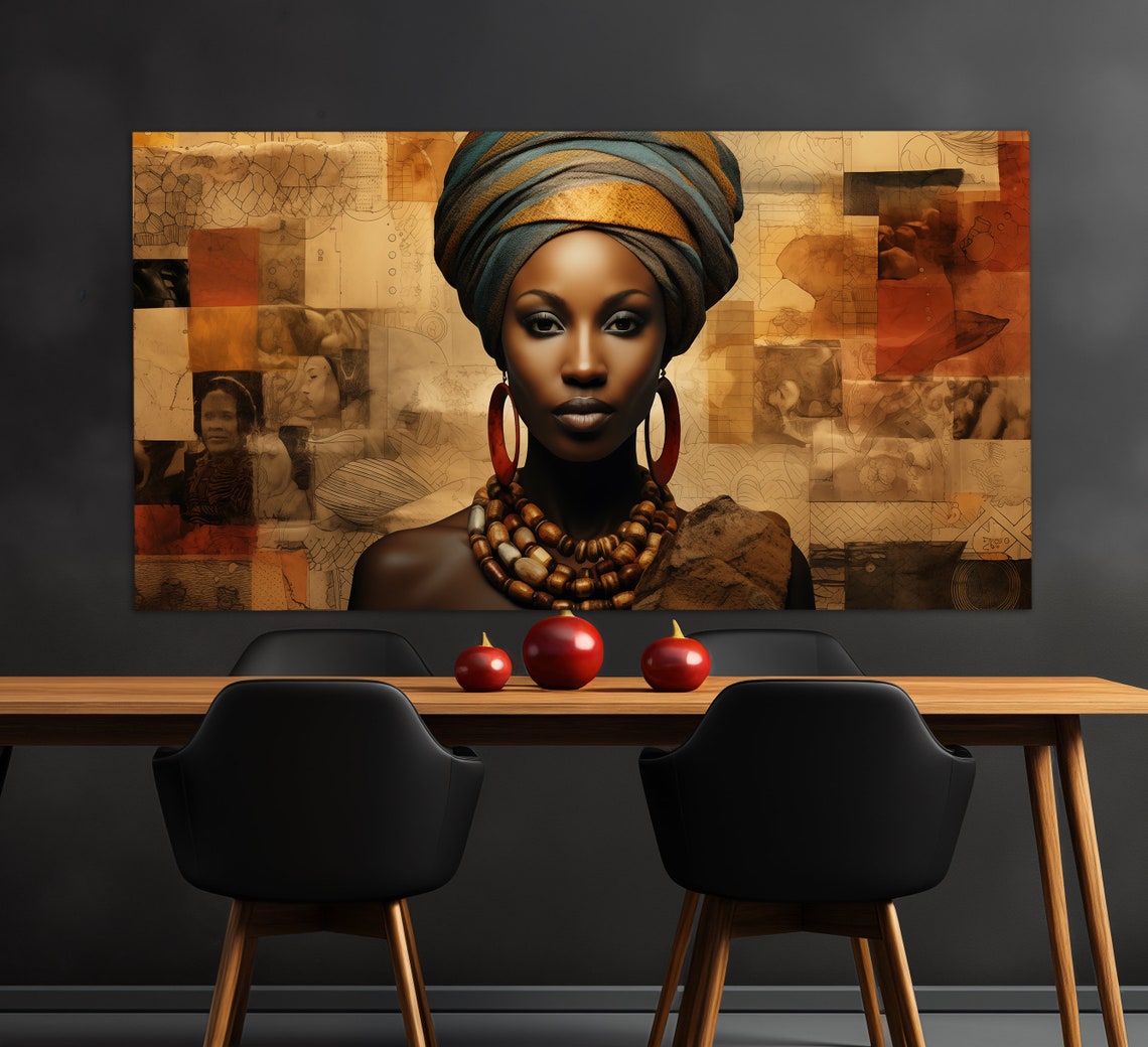 African Woman Portrait Print In A Vintage Oil Painting Style Ethnic Wall Art Ethnic Woman Painting African Wall Decor - Image 4