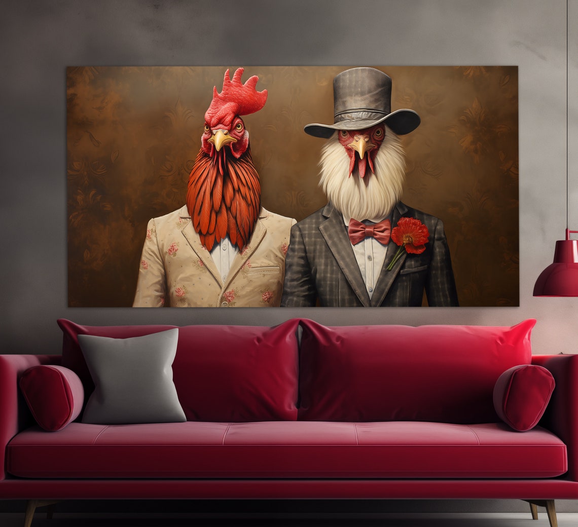 Two Roosters In Dapper Suits Top Hat Gentlemen Farmhouse Humor Poster - Image 3