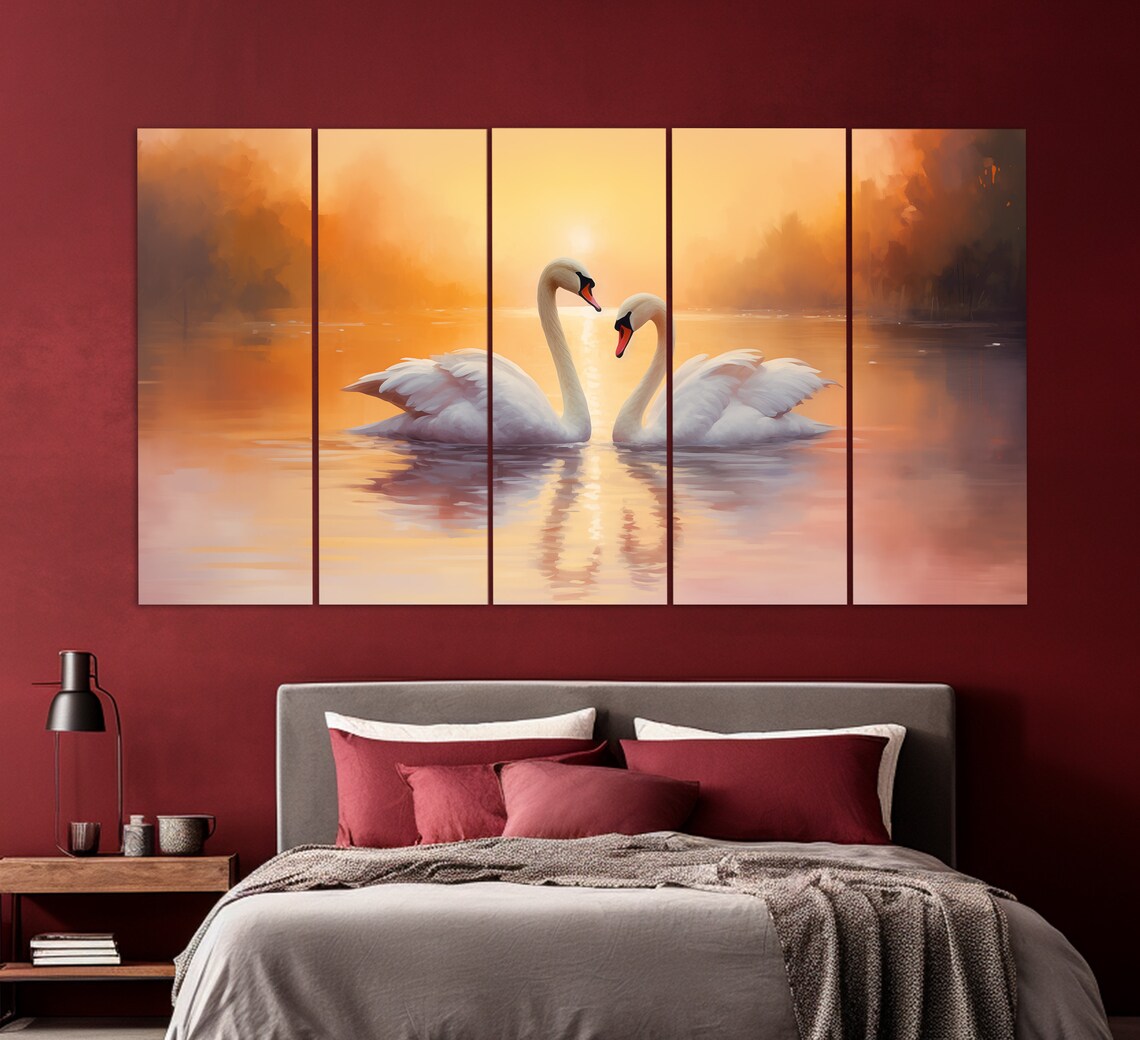 Swans Couple, Vintage Oil-Style Wall Art Print - Image 5